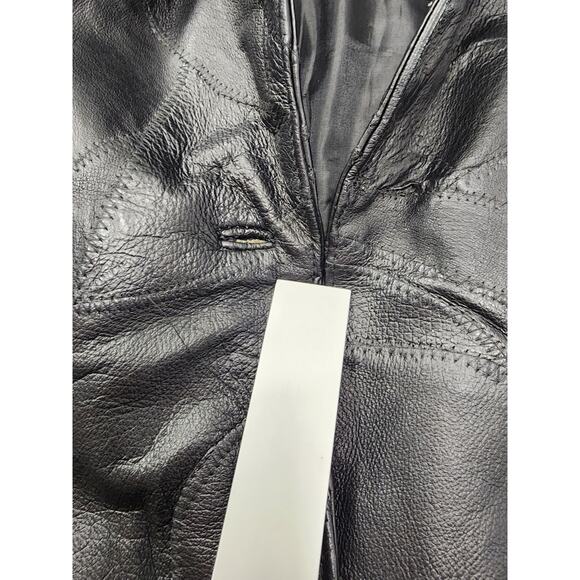 Vintage 90s Leather Works Patchwork Tie Waist Leather Jacket Size M Black Lined - Picture 3 of 11